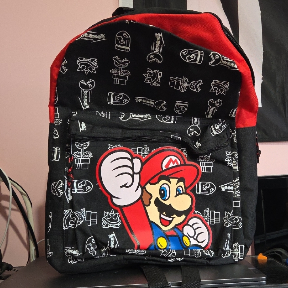 #77 - Super Mario Kids Red & Black Backpack NWT Great For Everyday Use